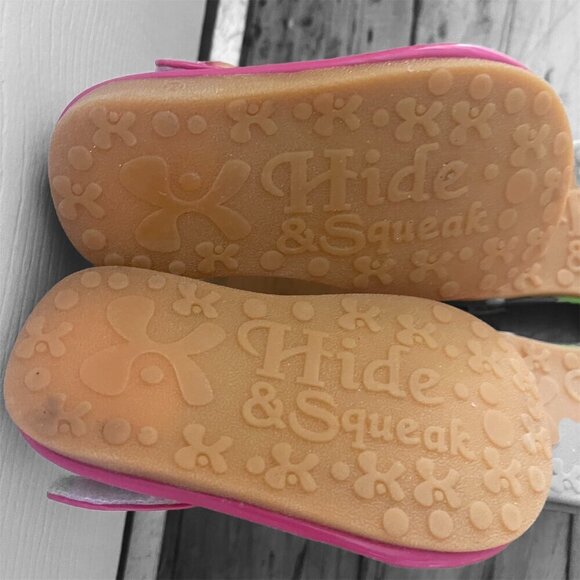 Hide & Squeak Toddler Shoes Size 6 Bows Pink/Orange Green/Pink - Picture 6 of 12